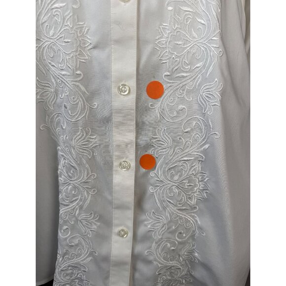 Gold Label Investments Non-Iron White Embroidered Button-Up Shirt 16W 100% Cotto - Picture 5 of 16